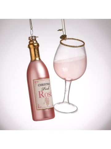 MARELIDA 2er Set Weihnachtsbaumschmuck ROSÉWEIN Flasche und Glas in rosa