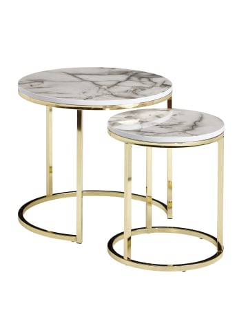 KADIMA DESIGN Design Beistelltisch 2er Set Marmor Optik Rund, Couchtisch 2 in Weiß