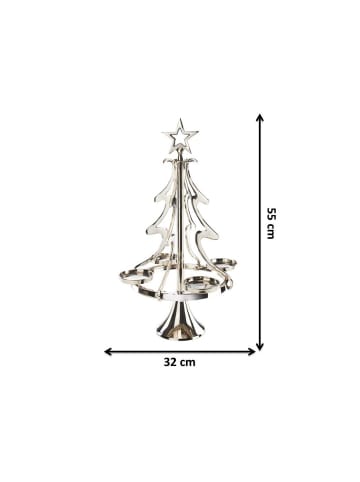 kobolo Kerzenhalter Kerzenhalter XMASTREE aus Metall für 4 Teelichter - groß in Silber