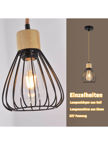 ZMH Pendelleuchte in Schwarz 1-flammige E27 rund Holz