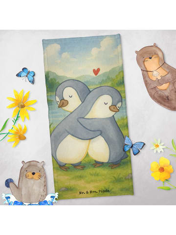 Mr. & Mrs. Panda Strandhandtuch Pinguine Kuscheln Design ohne Sp... in Weiß
