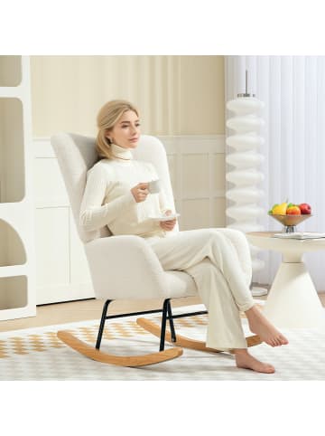 HOMCOM Schaukelstuhl-94L x 70B x 100H cm-Cremeweiß