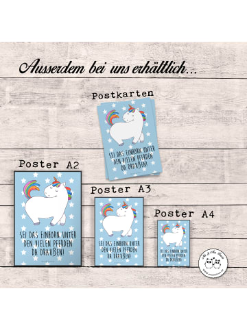 Mr. & Mrs. Panda Poster Einhorn Stolzieren mit Spruch in Blau Pastell