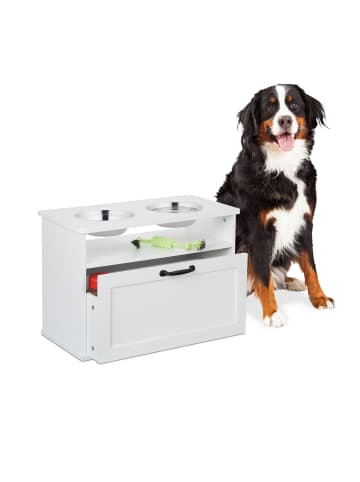 relaxdays Hunde-Futterstation in Weiß - (B)60 x (H)42 x (T)30 cm