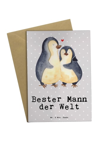 Mr. & Mrs. Panda Grußkarte Pinguin Bester Mann der Welt mit Spruch in Grau Pastell
