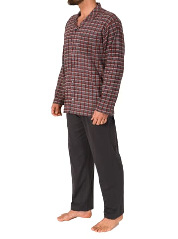 NORMANN Pyjama Schlafanzug lang zum durchknöpfen Karo - 71693 in rot