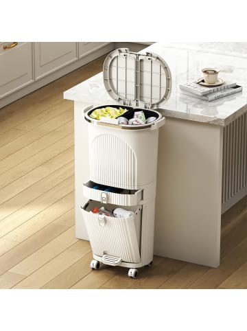 COSTWAY Mülleimer Küche 3 Fächer 2 x 12L & 14L in Beige
