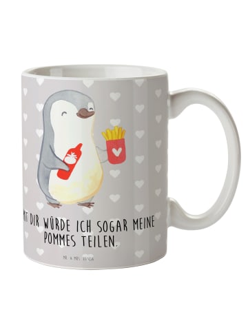 Mr. & Mrs. Panda Porzellantasse Pinguin Pommes mit Spruch in Grau Pastell