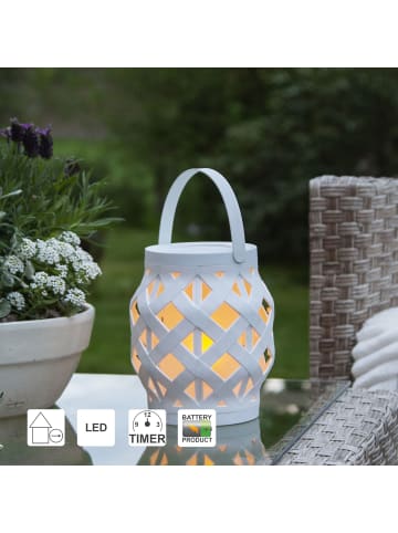 STAR Trading LED Outdoor-Laterne ,Flame Lantern, Batterie und Timer, weiß, 16cm, Ø