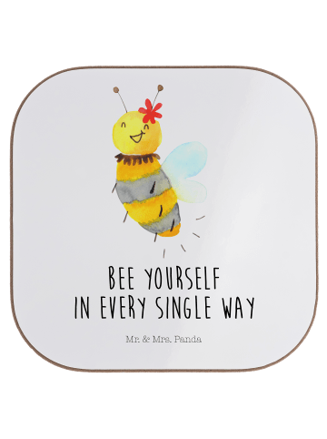 Mr. & Mrs. Panda Untersetzer für Gläser Biene Blume mit Spruch in Weiß