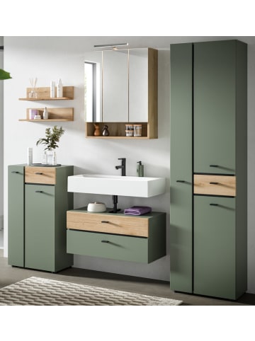 Inn.Furn Badmöbel-Set grün, Evoke Eiche 6-teilig 207 cm, Komplettset mit viel Stauraum