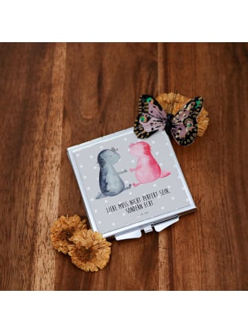 Mr. & Mrs. Panda Schminkspiegel Axolotl Liebe mit Spruch in Grau Pastell