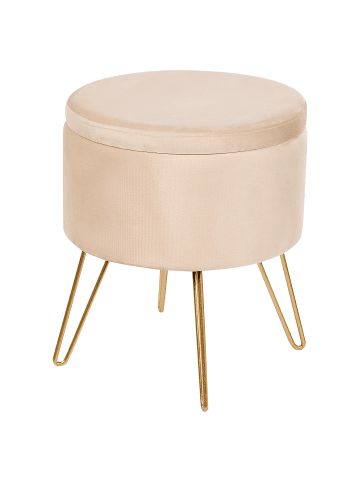 Beliani Pouf SILAS in Beige/Gold - (W) 42 x (H) 44 x (L) 42 cm