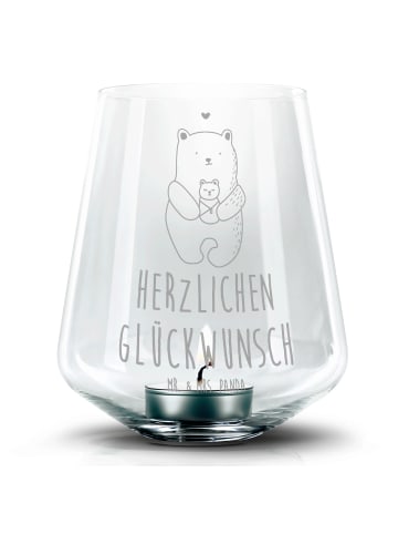 Mr. & Mrs. Panda Windlicht Glas Bär Baby mit Spruch in Transparent