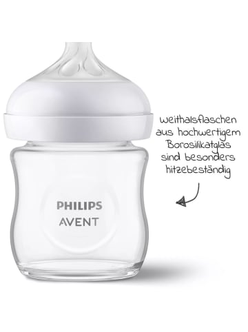 Philips Avent Glas-Flasche 2er Pack Natural Response 120ml + Silikon-Sauger in weiss