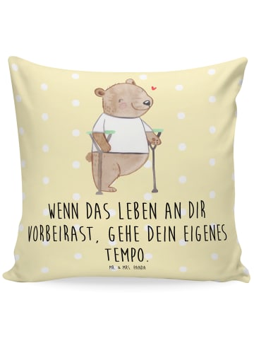 Mr. & Mrs. Panda Polsterkissen Bär Beinamputation mit Spruch in Gelb Pastell