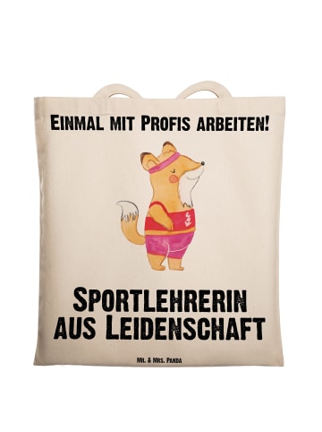 Mr. & Mrs. Panda Tote Bag Sportlehrerin Leidenschaft mit Spruch in Creme