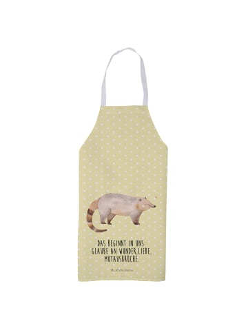 Mr. & Mrs. Panda Küchenschürze Nasenbär mit Spruch in Gelb Pastell