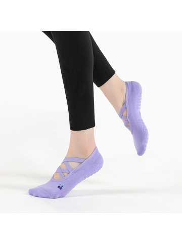 MUNADUNA Yoga-/Pilates-Zehensocken mit kleinem Stickmotiv - X-Cross-Band in Orange