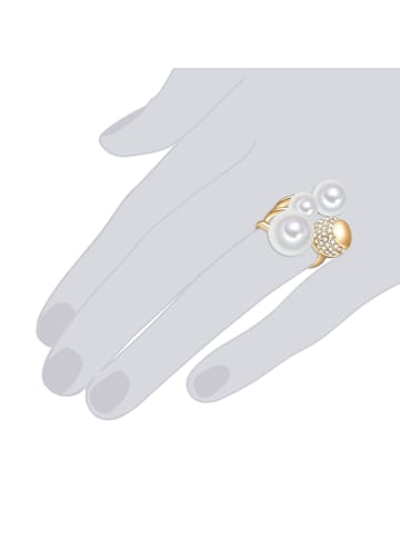 Lulu & Jane Perlen-Ring Messing Glas Muschelkernperle in gelbgold