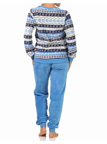 NORMANN Schlafanzug Pyjama langarm Norwegerlook Coralfleece - 58380 in blau