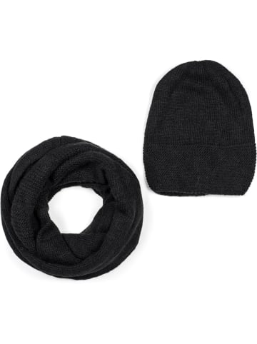 styleBREAKER Strick Loop und Beanie Set in Schwarz