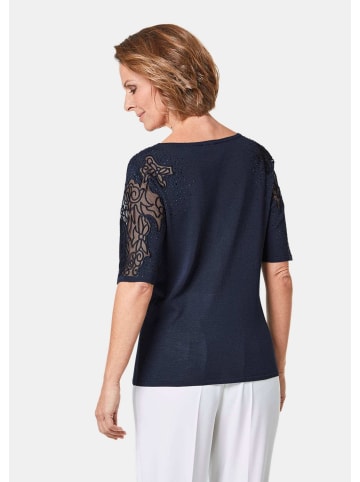 GOLDNER Kurzgröße:  Halbarmshirt mit transparenten Details in mitternachtsblau