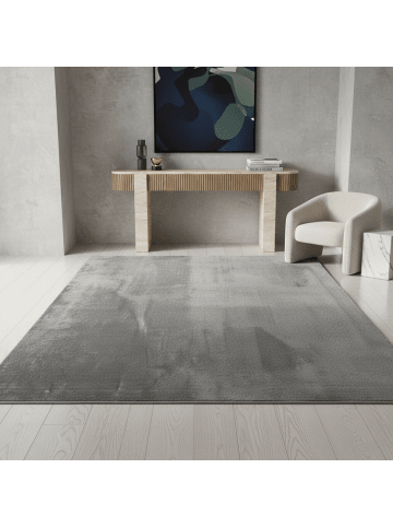 KADIMA DESIGN Teppich Kurzflor Waschbar Einfarbig ISAR Strapazierfähig OEKO-TEX in Silber