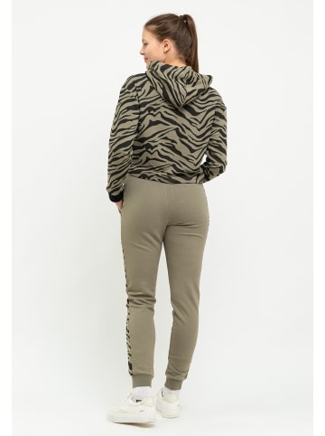 Tom Barron Freizeitanzug Tom Barron Women Regular Fit Zebra Pattern Sweatshirt Hoddie And Pant Set in KHAKI