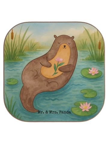 Mr. & Mrs. Panda Holzuntersetzer Otter Seerose Design ohne Spruch in Weiß