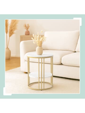 relaxdays Beistelltisch in Weiß/ Gold - (H)56 x ø 40 cm