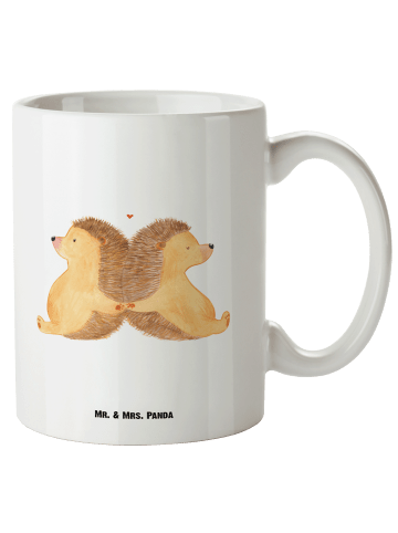 Mr. & Mrs. Panda Keramiktasse Igel händchenhaltend ohne Spruch in Weiß