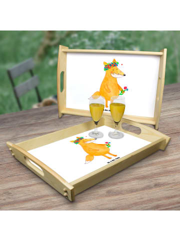 Mr. & Mrs. Panda holz serviertablett Fuchs Blumen ohne Spruch in Weiß