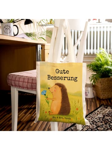 Mr. & Mrs. Panda Tote Bag Igel Blumen Design mit Spruch in Weiß