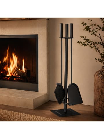 relaxdays 4tlg- Kaminbesteck in Schwarz