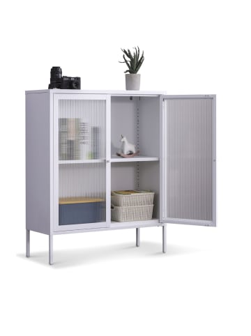 Coemo Highboard Tokio aus Metall mit Glastüren in Weiß