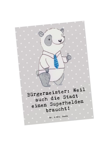 Mr. & Mrs. Panda Grußkarte Bürgermeister Superheld mit Spruch in Grau Pastell