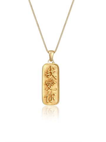 Elli Halskette 925 Sterling Silber chinesisches Zeichen, Rechteck in Gold