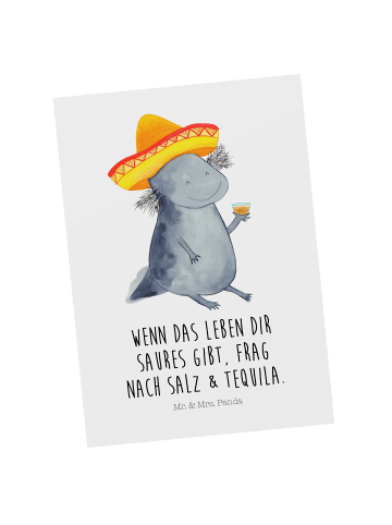 Mr. & Mrs. Panda Postkarte Axolotl Tequila mit Spruch in Weiß