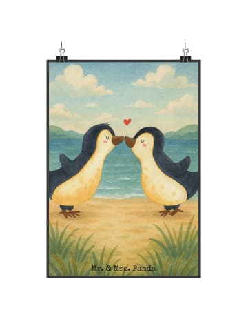 Mr. & Mrs. Panda Plakat Pinguine Kuss Design ohne Spruch in Weiß