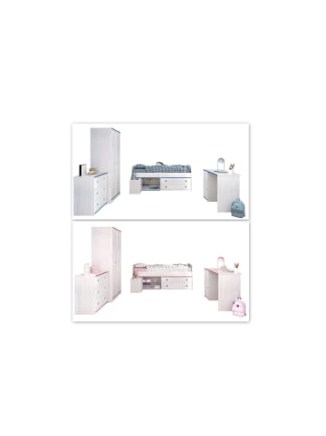 58 aufm Kessel Kinderzimmer Set Parisot Smoozy 5-tlg. Holzdekor Kiefer Weiß/Pink