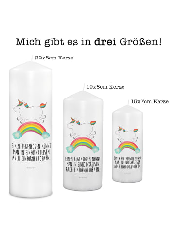 Mr. & Mrs. Panda Weihnachtskerze Einhorn Regenbogen mit Spruch in Weiß