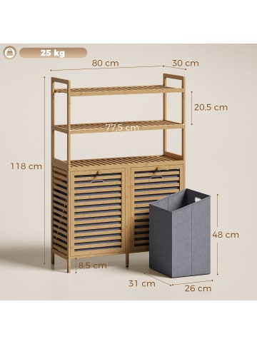 HOMCOM Wäscheschrank in Eiche 80L x 30B x 118H cm