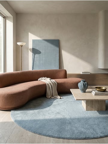KADIMA DESIGN Rundteppich Uni Antirutsch weich wohnlich Wohnzimmer Schlafzimmer in Blau