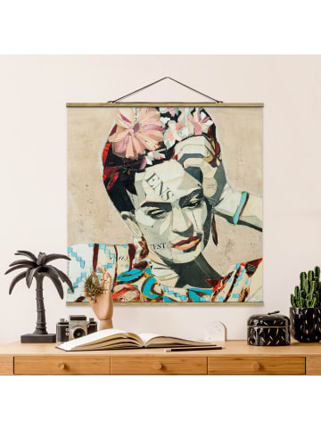 WALLART Stoffbild mit Posterleisten - Frida Kahlo - Collage No.1 in Creme-Beige