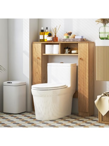 COSTWAY Toilettenschrank Bad Überbauschrank in Hellbraun