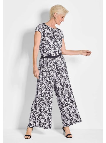 GOLDNER Plissee-Culotte Florale, elegante VERA Hose in marine / weiß / geblümt