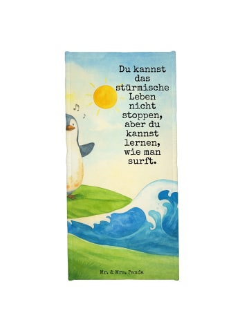 Mr. & Mrs. Panda Handtuch Pinguin Surfer Design mit Spruch in Eisblau