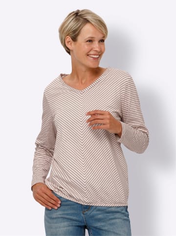 Sieh an! Langarm-Shirt in rotbraun-champagner-gestreift