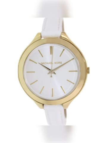Michael Kors Damenuhr mit Lederarmband weiß, Slim Runway Lady MK2273